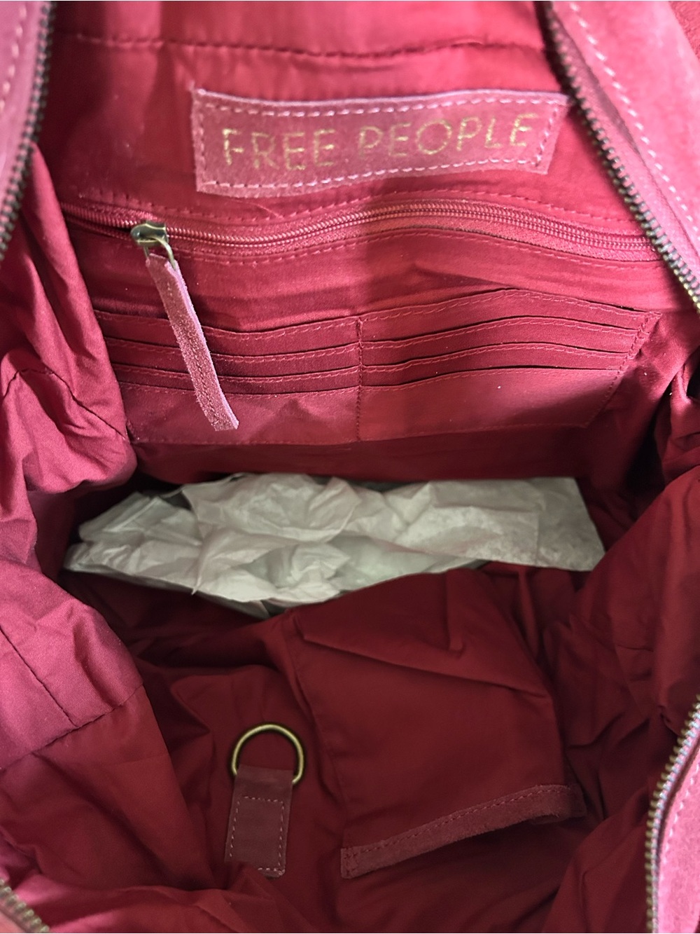 NWT Free People Salma Suede Tote Bag in Wine w/ Swag Bag Charm & Scarf - Picture 15 of 16